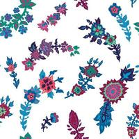Flowers and branches with leaves seamless pattern vector