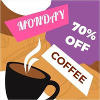 Coffee monday, 70 percent off price discounts vector