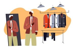 Man choosing shirt or suit in shop, shopping male vector