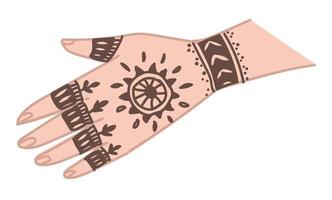 adorno de tatuaje tradicional indio de henna en la mano vector