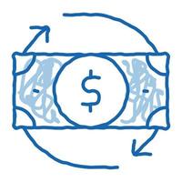billete de banco dólar y alrededor de flechas doodle icono dibujado a mano ilustración vector