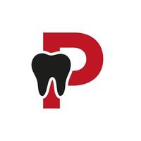 concepto de logotipo dental letra p con plantilla de vector de símbolo de dientes