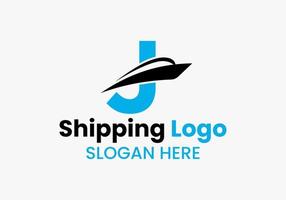 letra j símbolo de velero con logotipo de envío. icono de barco de vela de barco náutico vector