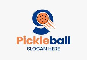 Letter 9 Pickleball Logo Concept With Moving Pickleball Symbol. Pickle Ball Logotype Vector Template