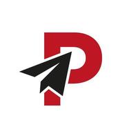 Letter P Travel Logo Concept With Paper Plane Icon Vector Template