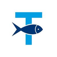 logotipo de letra t fish, plantilla de vector de logotipo de océano