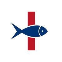 logotipo de la letra i fish, plantilla vectorial del logotipo del océano vector