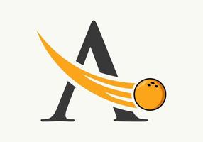 Letter A Bowling Logo. Bowling Ball Symbol With Moving Ball Vector Template