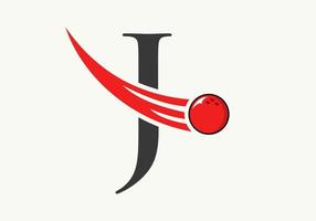 logotipo de bolos de la letra j. símbolo de bola de bolos con plantilla de vector de bola en movimiento
