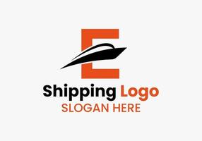 Letter E Shipping Logo Sailboat Symbol. Nautical Ship Sailing Boat Icon vector