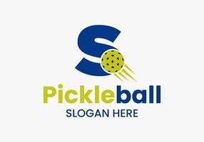 Letter S Pickleball Logo Concept With Moving Pickleball Symbol. Pickle Ball Logotype Vector Template
