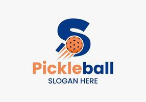 Letter S Pickleball Logo Concept With Moving Pickleball Symbol. Pickle Ball Logotype Vector Template