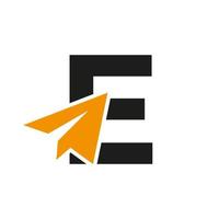 Letter E Travel Logo Concept With Paper Plane Icon Vector Template