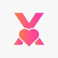 Letter X Love Symbol And Heart Icon Concept Vector Template