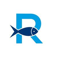 letra r logotipo de pescado, plantilla de vector de logotipo de océano