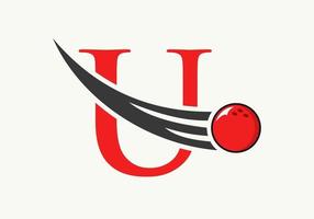 Letter U Bowling Logo. Bowling Ball Symbol With Moving Ball Vector Template