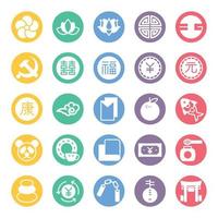 Circle color glyph icons for Chinese culture. vector