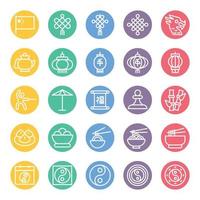 Circle color outline icons for Chinese culture. vector