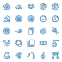 Filled blue outline icons for Chinese culture. vector