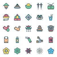 Filled color outline icons for Chinese culture. vector