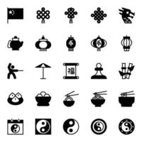 Glyph icons for Chinese culture. vector