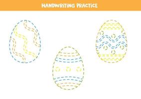 Tracing contours of cartoon Easter eggs. Handwriting practice. vector