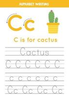 Learning to write letters for preschool kids. C is for cactus. vector