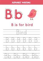 Learning to write letters for preschool kids. B is for bird. vector