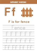 Learning to write letters for preschool kids. F is for fence. vector