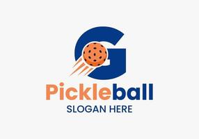 Letter G Pickleball Logo Concept With Moving Pickleball Symbol. Pickle Ball Logotype Vector Template