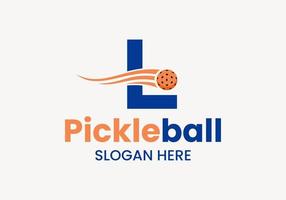 Letter L Pickleball Logo Concept With Moving Pickleball Symbol. Pickle Ball Logotype Vector Template
