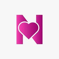 Letter N Love Symbol And Heart Icon Concept Vector Template