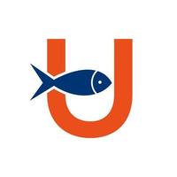 Letter U Fish Logo, Ocean Logo Vector Template