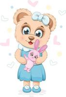 Cute cartoon teddy bear with a soft toy bunny vector