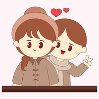 Illustration of cute Couple of Lovers cartoon character with cute photo pose on Valentine's day vector