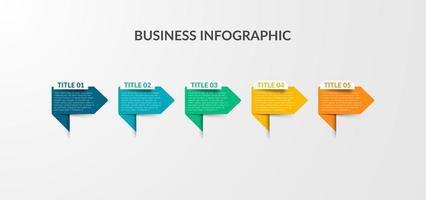 diseño de flecha infográfica vectorial con 5 opciones o pasos. infografías para el concepto de negocio. se puede usar para pancartas de presentaciones, diseño de flujo de trabajo, diagrama de proceso, diagrama de flujo, gráfico de información vector