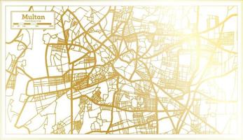 mapa de la ciudad de multan pakistán en estilo retro en color dorado. esquema del mapa. vector