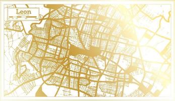 Leon Mexico City Map in Retro Style in Golden Color. Outline Map. vector