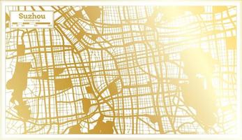 mapa de la ciudad de suzhou china en estilo retro en color dorado. esquema del mapa. vector