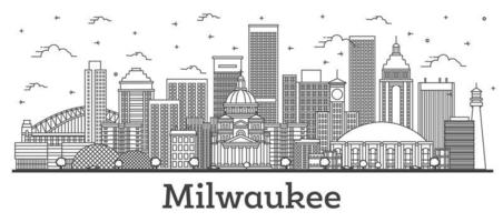 delinear el horizonte de la ciudad de milwaukee wisconsin con edificios modernos aislados en blanco. vector