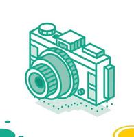 Digital Photo Camera Isolated on White. Isometric Outline Icon. vector