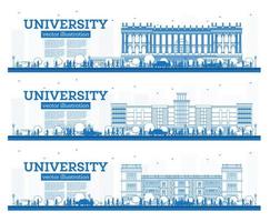 esbozar el conjunto del campus universitario. estudiar pancartas. ilustración vectorial los estudiantes van al edificio principal de la universidad. vector