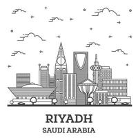 esbozar el horizonte de la ciudad de riyadh arabia saudita con edificios modernos aislados en blanco. vector