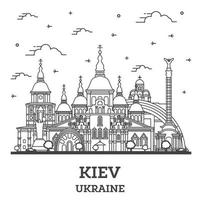 delinear el horizonte de la ciudad de kiev ucrania con edificios históricos aislados en blanco. vector