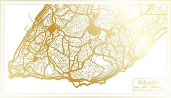 mapa de la ciudad de salvador brasil en estilo retro en color dorado. esquema del mapa. vector