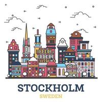 Outline Stockholm Sweden City Skyline with Modern Colored Buildings Isolated on White. vector