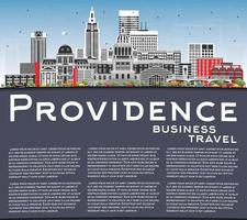 Providence Rhode Island City Skyline with Color Buildings, Blue Sky and Copy Space. vector