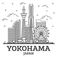 delinear el horizonte de la ciudad de yokohama japón con edificios modernos aislados en blanco. vector