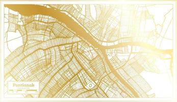 mapa de la ciudad de pontianak indonesia en estilo retro en color dorado. esquema del mapa. vector