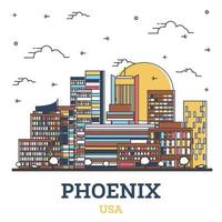 Outline Phoenix Arizona USA City Skyline with Colored Modern Buildings Isolated on White. vector
